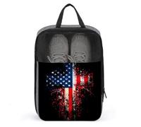 American Flag Christian Cross Graffiti Shoe Bag for Travel Daily Use Anti-dust Storage Carrier Golf Shoe Pouch