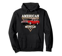 American Flag, Classic American Wagon, Men's Muscle Car Pullover Hoodie