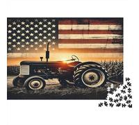 American Flag Classic Tractor 1000 Piece Jigsaw Puzzle Paper for Adults Sunset Scene Puzzle Game for Family Home Decoration Gift 52x38cm/1000pcs