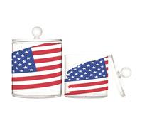 American Flag Clear Plastic Storage Containers with lid Dresser Essentials Decorative Small Storage Bins for Cotton Swabs,Cotton Pads,Floss Picks,Paper Clips,2 Pack
