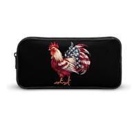 American Flag Cock Fighting Rooster Chicken Large Pencil Case Big Capacity Pencil Pouch Pen Bag Marker Pen Case for Women Men