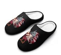American Flag Cock Fighting Rooster Chicken Women's Cotton Slippers Soft Closed Toe House Shoes Non-Slip Slippers for Indoor Outdoor