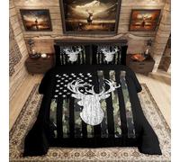 American Flag Comforter Set,Deer Hunting Down Comforter Army Green Military Camo Bedding Set Full for Boys Teens Kids Man,Western Farmhouse Stars Stripes Bedding Quilt Set Bedroom Decor 3 Pcs