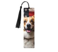 American Flag Corgi Bookmark USA Flag Wooden Bookmark with Tassel Book Mark for Women Men Reading Page Markers Gifts for Book Lovers