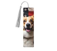 American Flag Corgi Bookmark USA Flag Wooden Bookmark with Tassel Book Mark for Women Men Reading Page Markers Gifts for Book Lovers