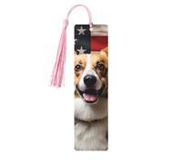 American Flag Corgi Bookmark USA Flag Wooden Bookmark with Tassel Book Mark for Women Men Reading Page Markers Gifts for Book Lovers