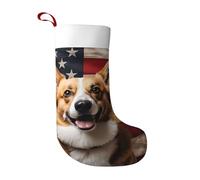American Flag Corgi Christmas Stocking USA Flag Xmas Hanging Stocking for Kids Adults Family Holiday Party Decoration