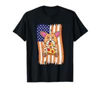 American Flag Corgi Eating Pizza T-Shirt