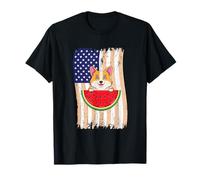 American Flag Corgi Eating Watermelon T-Shirt