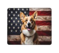 American Flag Corgi Mouse Pad Usa Flag Gaming Mouse Mat with Stitched Edges Non-Slip Rubber Base Mousepad for for PC Laptop 22x18cm