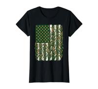 American Flag Corn Stalks Patriotic Farmer Pride Value Graphic T-Shirt, Women, Black, L