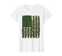 American Flag Corn Stalks Patriotic Farmer Pride Value Graphic T-Shirt, Women, White, L