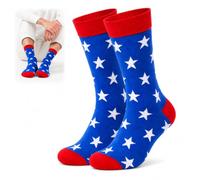 American Flag Crew Socks, Patriotic Stars & Stripes Red White & Blue Socks | Soft cotton blend crew socks with breathable comfort, patriotic stars & stripes style for holidays