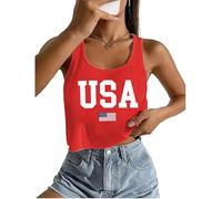 American Flag Crop Tank Tops Women USA Flag Stars Stripes Graphic Tee 4th of July Patriotic Tshirt Girls Crop Tops, Red3, M