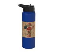 American Flag Cross Red Rose Folk Art Christian Graphic Stainless Steel Insulated Water Bottle