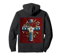 American Flag Cross Red Rose Folk Art Graphic Pullover Hoodie