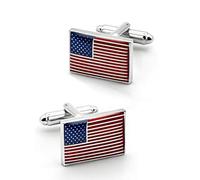 American Flag Cufflinks for Men Cuff links Mens Enamel White And Line Suitable Business Wedding And Aviator Gifts, 15.5*20MM, Brass