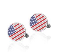 American Flag Cufflinks Patriotic Round Enamel Cuff Links for Men Stainless Steel Bullet Back Cufflinks for Business Wedding Gift (Silver)