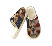 American Flag Cute Puppy Slippers for Women Men, Memory Foam House Shoes L