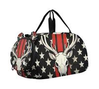 American Flag Deer Buck Boy's Gym Duffel Bag with Shoes Compartment Multifunctional Weekender Overnight Dance Bag for Boys and Girls