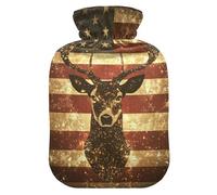 American Flag Deer hot Water Bottles with Soft Cover, 2L Warmer Bag for Arthritis, Arthritis, Arthritis