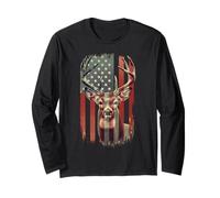 American Flag Deer Hunting Camo Patriotic Distressed Design Long Sleeve T-Shirt