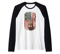 American Flag Deer Hunting Camo Patriotic Distressed Design Raglan Baseball Tee
