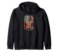 American Flag Deer Hunting Camo Patriotic Distressed Design Zip Hoodie