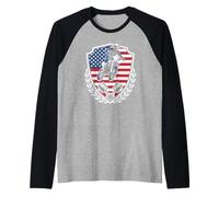 American Flag Dirt Biker Celebrating the Fourth of July Raglan Baseball Tee