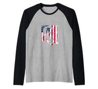 American Flag Distressed Silhouette Portrait Raglan Baseball Tee