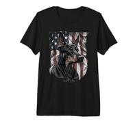 American Flag Doberman Dog Portrait Premium T-Shirt
