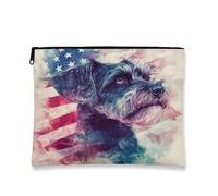 American Flag Dog Cosmetic Bag, Patriotic Artistic Portable Zipper Pouch for Travel, Small Canvas Makeup Organizer, Fourth of July Gift Skincare Bag, Patriotic, 7x9 Inch, Dog