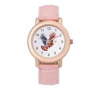 American Flag Dove Womens Wrist Watch Classic Leather Strap Bracelet Watch for Travel Work