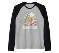 American Flag Eagle 1776 July Patriotic Design Raglan Baseball Tee