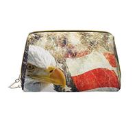American Flag Eagle Fireworks Printed Leather Makeup Bag for Women Girls - Portable Travel Cosmetic Organiser Toiletry Bag