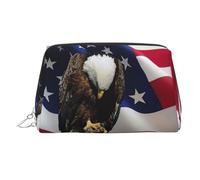 American Flag Eagle Independence Day Printed Cosmetic Organizer, Shockproof Beauty Case Featuring Wide Zipper Opening for Travel