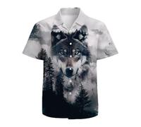 American Flag Eagle Men's Hawaiian Shirt 3D Graphic Button Down Short Sleeve Tropical Holiday Beach Aloha Shirts, Wolf Print, S