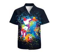 American Flag Eagle Men's Hawaiian Shirt 3D Graphic Button Down Short Sleeve Tropical Holiday Beach Aloha Shirts, Colors Paint Soccer, XL