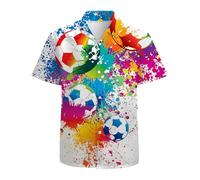 American Flag Eagle Men's Hawaiian Shirt 3D Graphic Button Down Short Sleeve Tropical Holiday Beach Aloha Shirts, White Paint Soccer, XL