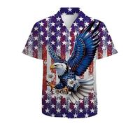 American Flag Eagle Men's Hawaiian Shirt 3D Graphic Button Down Short Sleeve Tropical Holiday Beach Aloha Shirts, American Flag Eagle, 3XL