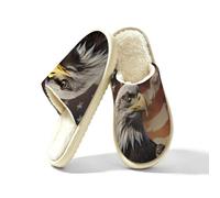 American Flag Eagle Slippers for Women Men, Memory Foam House Shoes M
