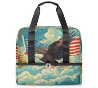 American Flag Eagle Sports Duffle Bag for Women Men Kirls Boys Girls 21 L Weekend Overnight Bags Wet Seperated Tote Bag for Travel Gym Yoga