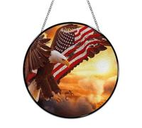 American Flag Eagle Stained Glass Window Hanging Sign Suncatcher