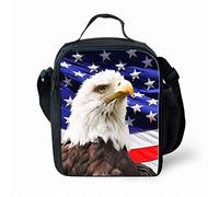 American Flag Eagle U S A Print Lunch Bag for School Kids Boys Girls Small Lunch Box Insulated Lunch Container with Adjustable & Removable Tote Bag