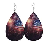 American Flag Earrings Firework Earrings for Women Teardrop Leather Earrings Double Sided Dangle Earrings Lightweight Dangle Earrings for Women Ear Accessories for Women Fashion Jewelry Gift