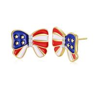 American Flag Earrings for Women - Patriotic Red White and Blue Bow Stud Earrings 4th of July Accessories Outfit Jewelry Gifts, Regular Size, Zinc, No Gemstone