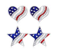 American Flag Earrings for Women - Patriotic Red White and Blue Bow Stud Earrings 4th of July Accessories Outfit Jewelry Gifts, Regular Size, Zinc, No Gemstone
