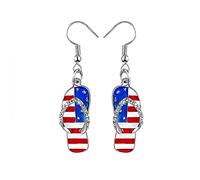 American Flag Earrings Patriotic Red White Blue USA Earring,4th of July Drop Dangle Earring Independence Day Earrings Jewelry for Women, 9 cm x 7 cm, Metal
