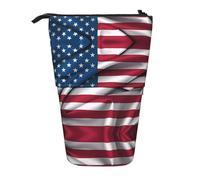 American Flag Expandable Stand Pencil Pouch, Multi-Design Oxford Fabric, Adjustable Height, Multi-Use Cosmetic Bag