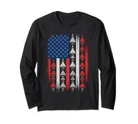 American Flag Fighter Jet Patriotic Military Aircraft Long Sleeve T-Shirt